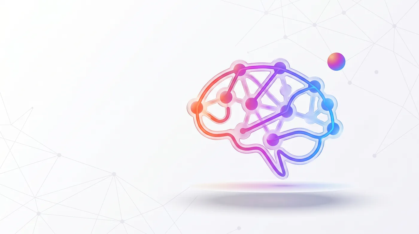 ia en saas vertical — Modern office workspace with glowing digital neural network nodes, clean minimalist aesthetic, professional lighting, high-tech atmosphere.