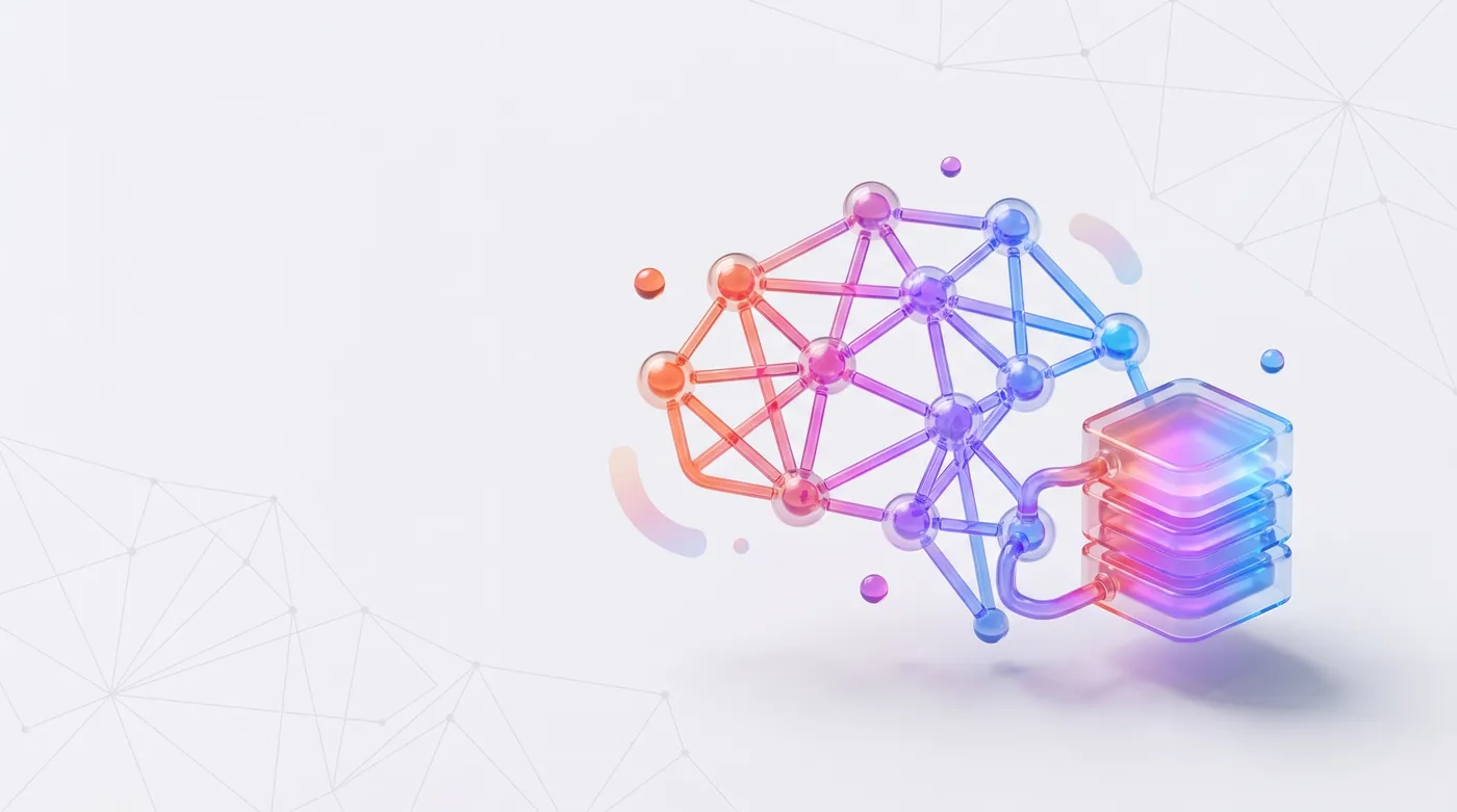 agentes de IA personalizados para empresas — Glowing neural network nodes connecting to a structured database in a modern dark high-tech server room.