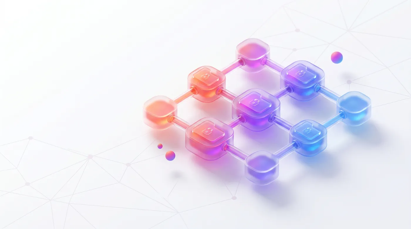 implementar rag para empresas — Glowing neural network nodes connecting to secure corporate document folders in a modern abstract digital workspace.