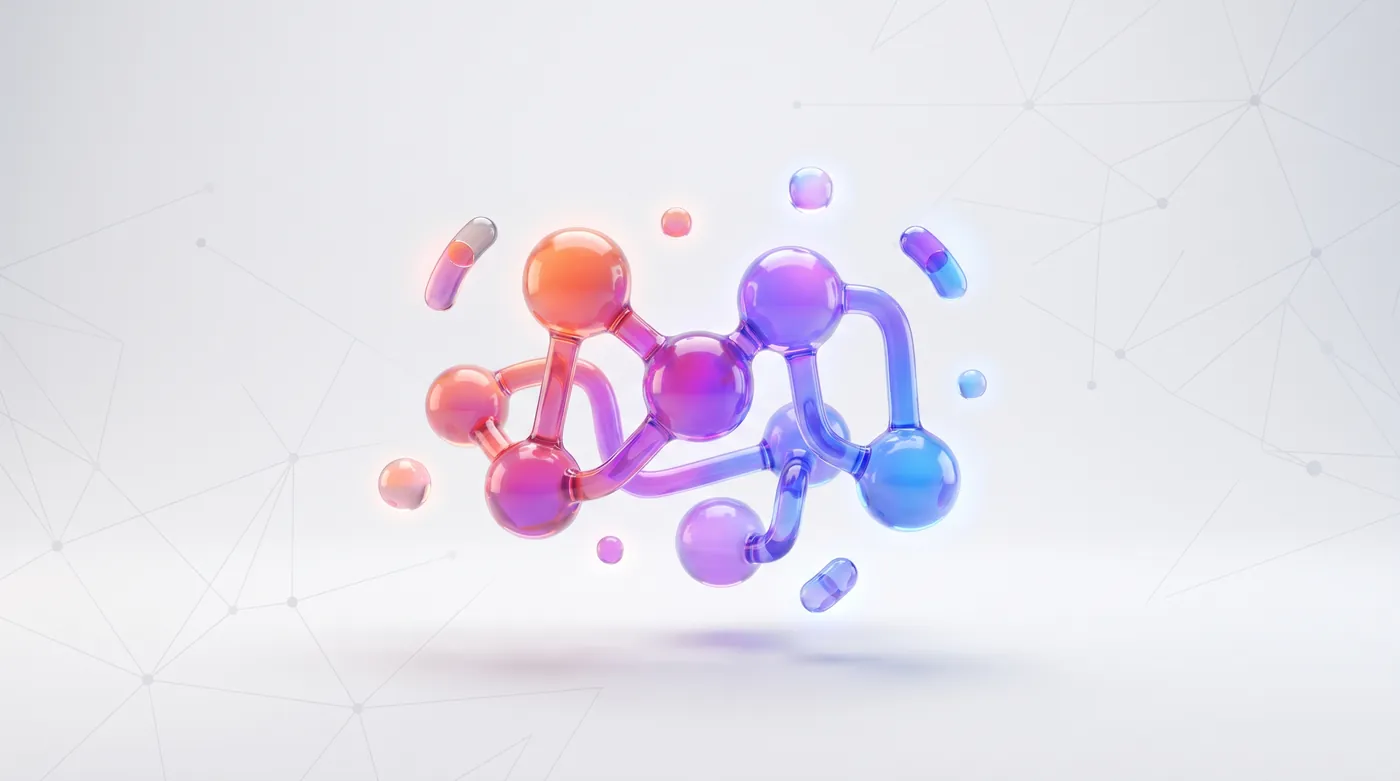 Estrategia Nacional de Inteligencia Artificial — Connected nodes and pipelines as glass-gradient shapes floating above a modern office desk, cinematic lighting, professional.