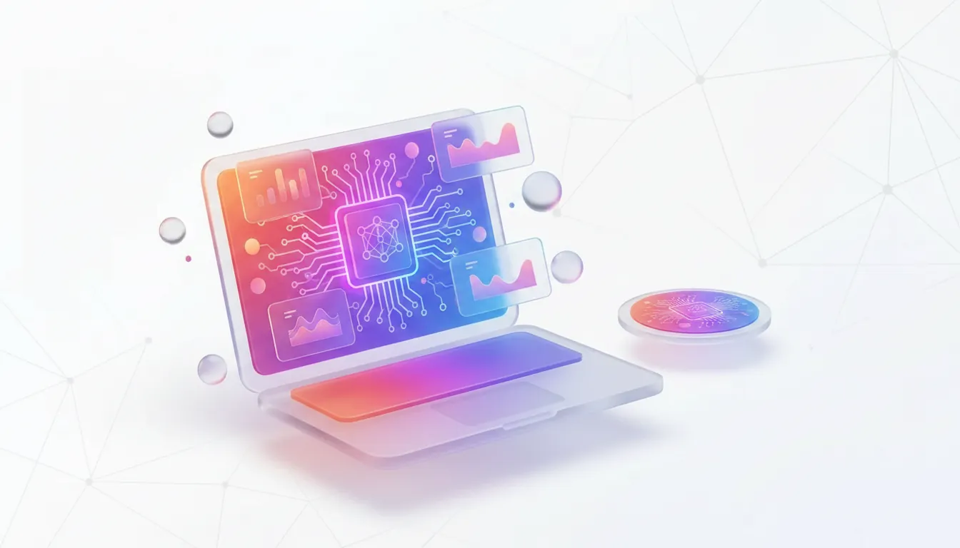 agente de ia vs chatbot — Minimalist tech workspace, clean white surface, soft directional lighting, floating holographic interface elements, subtle blue glow, modern professional atmosphere