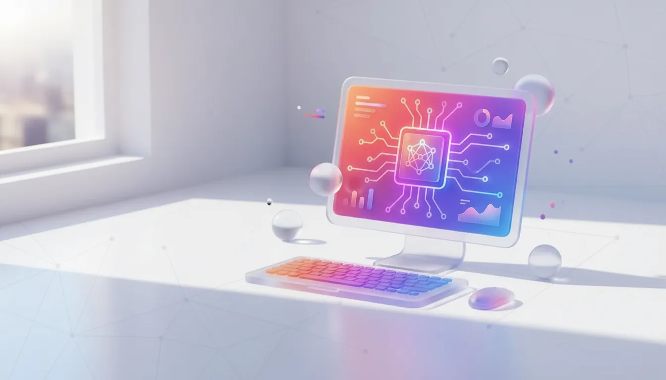 problemas chatbot ia — Minimalist white surface, soft directional lighting, clean tech atmosphere, subtle digital interface glow, modern workspace aesthetic